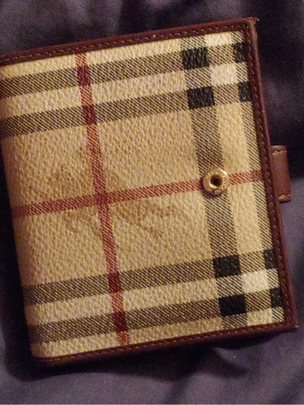 Burberry Brown Leather-Trim Plaid Wallet Clutch